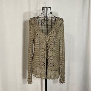 ICB Metallic Bronze Open Croché Button Down Cardigan